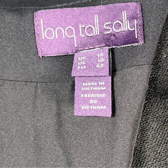 Long Tall Sally Black Midi Dress Belted Short Cap Sleeve V-Neck Classic Tailored - Picture 13 of 15